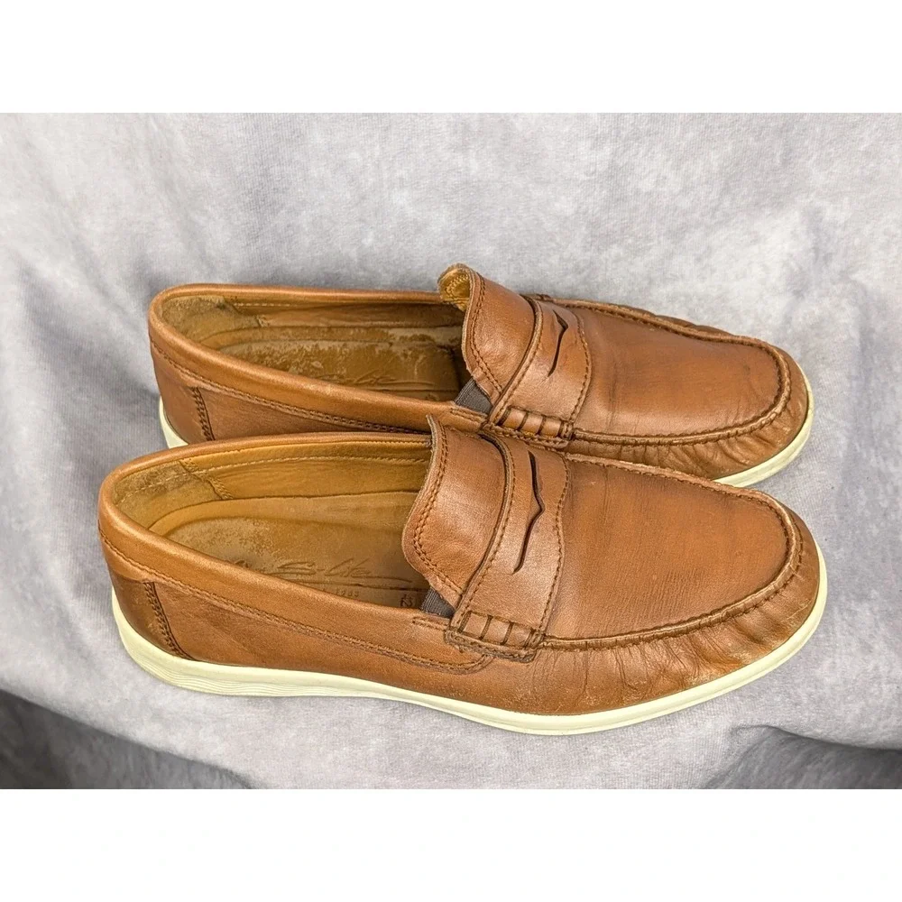Ecco Mens Leather Penny Loafers Cognac Brown Slip On Shoes 54053401053 Size 42 8